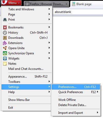 Das Hauptmenü von Opera Das Hauptmenü von Opera