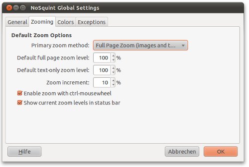 Globale Einstellungen für NoSquint