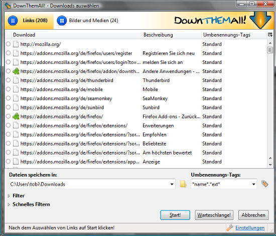 Screenshot von DownThemAll!