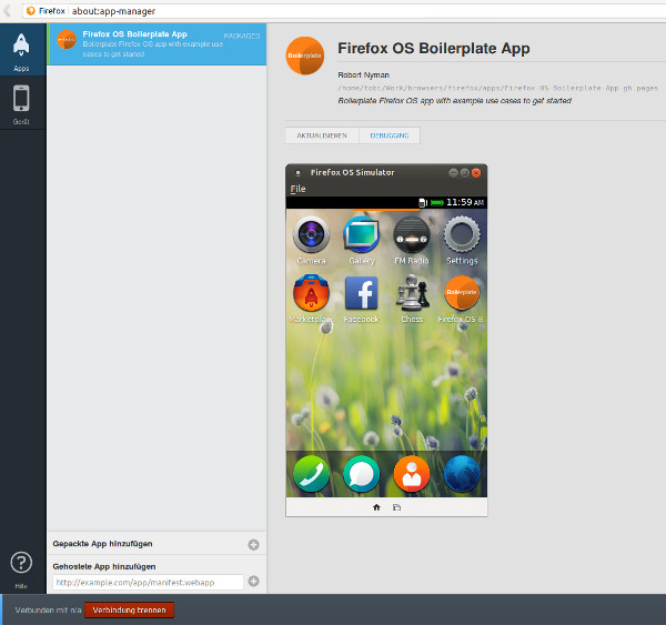 Screenshot des App-Managers