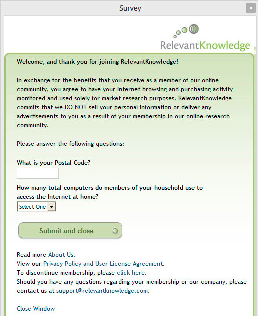 RelevantKnowledge: Survey-Pop-up
