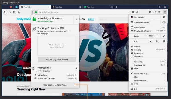 Firefox mit deaktivierter Tracking-Protection