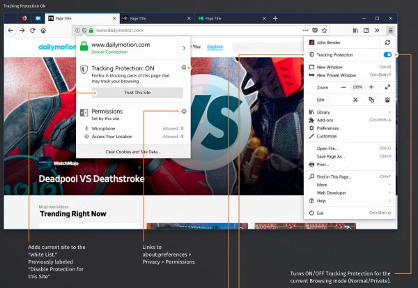 Firefox mit aktivierter Tracking-Protection