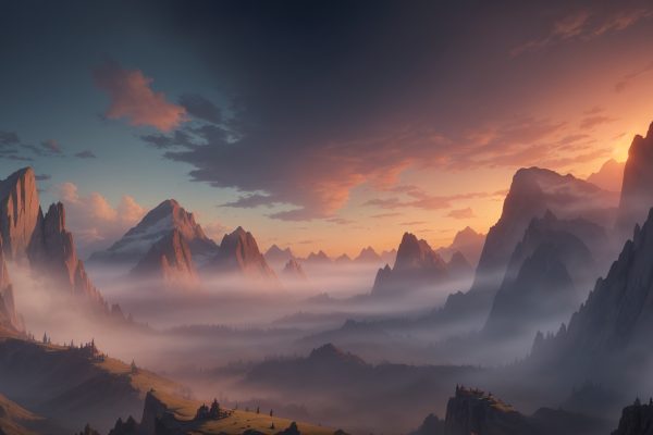 Cooles Hintergrundbild: Landschaft mit Bergen und Nebel
