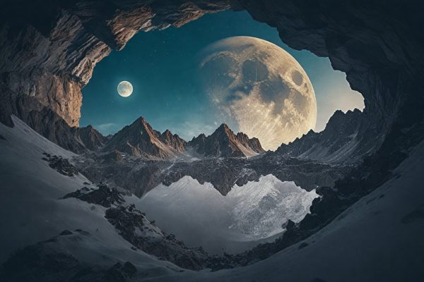 Cooles Hintergrundbild: Mond und Berge Fantasy
